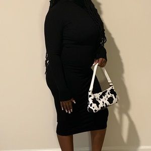 Bodycon long sleeve knee long black dress